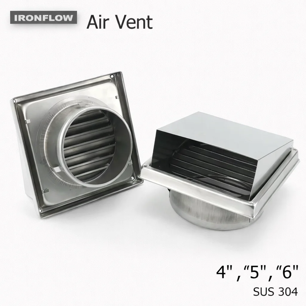 Bathroom Square Air Vent Grille 304 Stainless Steel Windproof Rainproof 4 5 6 Inch for Wall Ventilation 100 125 150mm