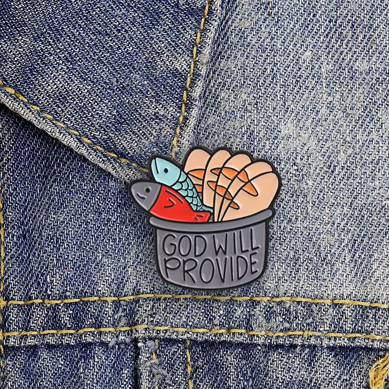 Vintage Style God Will Provide Fish And Bread Enamel Pin Religious Symbol Brooch Lapel Badge Jewelry Gift For Faith Follower