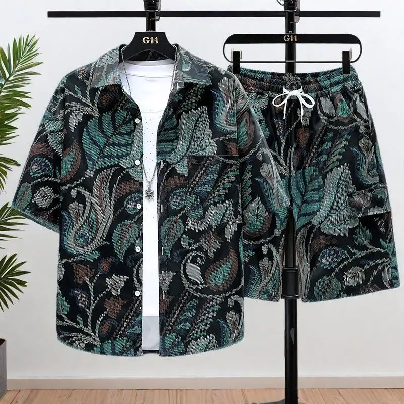 

Beach Shirts Shorts Suits for Men No Logo Man Sets Fashion 2025 Trend Summer Clothes Kpop Original Brands Polyester Outfits Tee