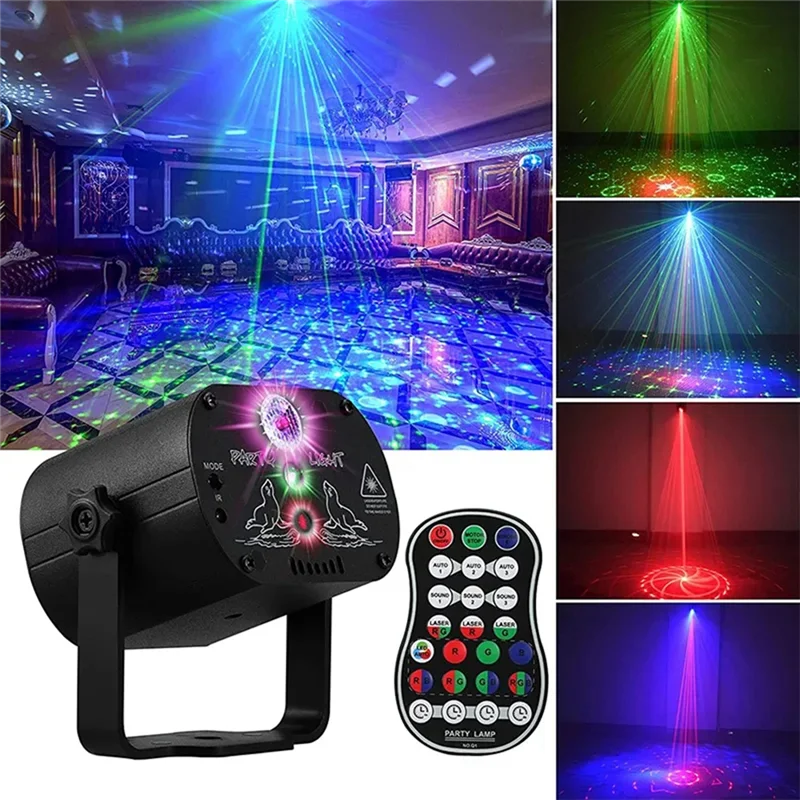 Lampu Laser LED 7 warna, lampu panggung strobo suara Laser disko DJ dapat diisi ulang USB untuk Natal Halloween Deorations A