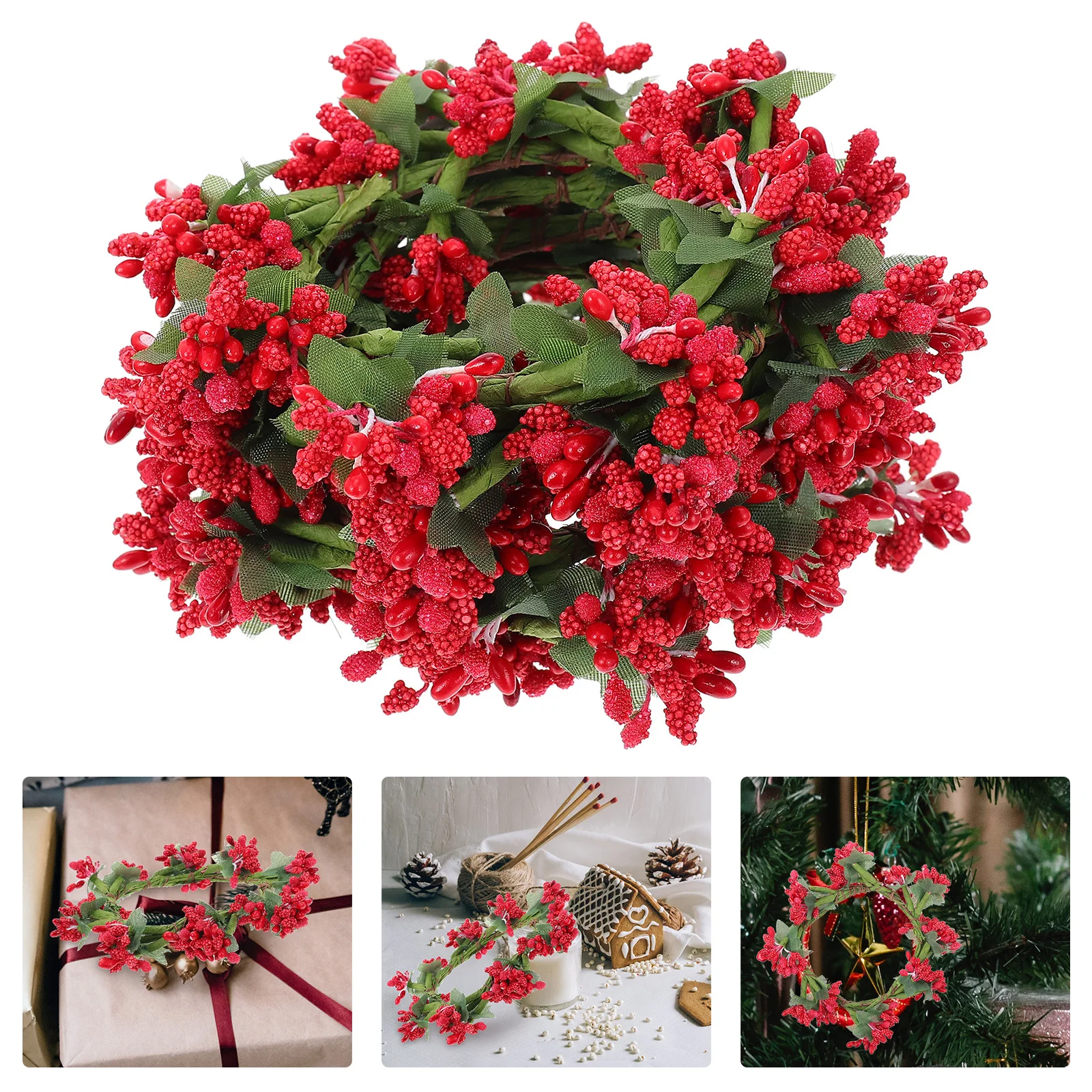 

6Pcs Compact Size Xmas Wreath Pendant Bright Color Fine Texture Wall Wreath Decoration Artificial Garland Door Pendant