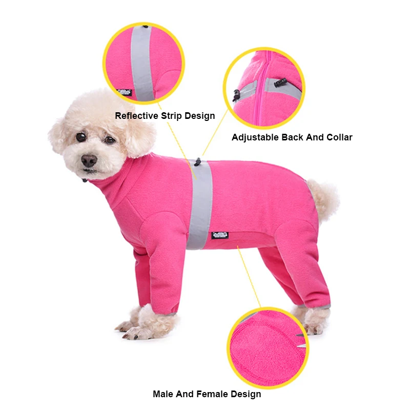 Fleece Closed Belly Dog Clothes Winter Dog Jumpsuit For Small Dogs Male Female 4 Legged Dog Coat Reflective Dog Recovery Suit