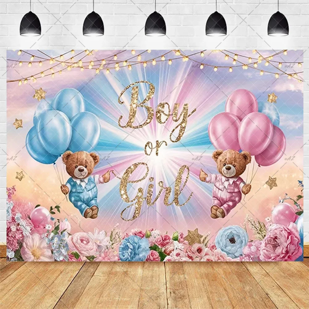 Gender ​Reveal Baby Gender Background Birthday Party Decorations Pink Blue Bear Boy Or Girl Backdrop Baby Shower Supplies Gift