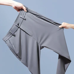 Spring Summer Men's Casual Pants Business Stretch Slim Fit Elastic Waist Jogger Korean Classic Thin Black Gray Trousers Male