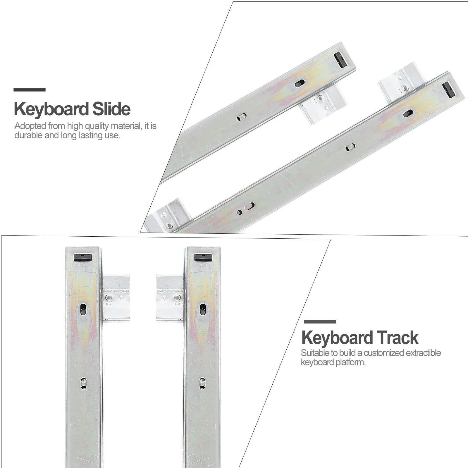 1Pair Keyboard Slide Heavy-Duty Steel Drawer Slide Silent Smooth Extension Adjustable Keyboard Tray Rail for Office Desk