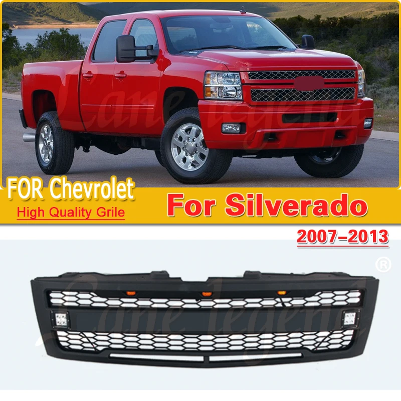 

For Chevrolet Silverado 2007-2013 Auto Mesh Grill Front Grille Custom Grills With LED Lights Racing Guard Grid