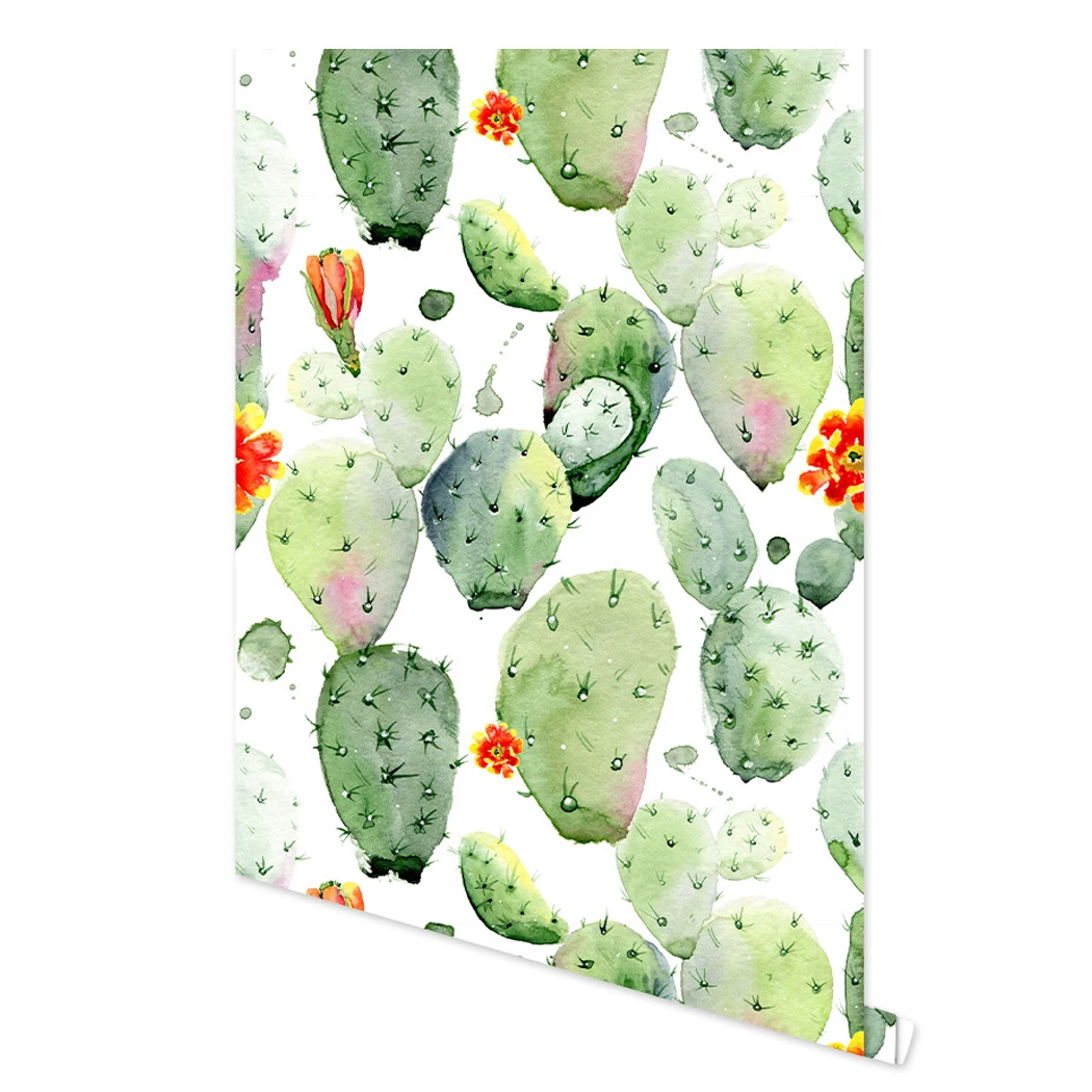 Peel and Stick Cactus Wallpaper Boho Removable Self Adhesive Wallpaper for Wall Kitchen Bathroom