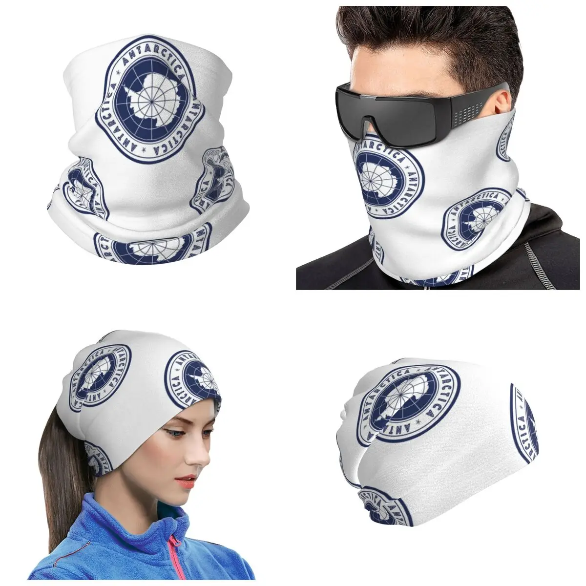 Round Antarctica Flag Design - Blue Bandana Neck Gaiter Printed Wrap Scarf Riding Face Mask For Men Women Adult Washable