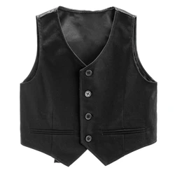 Boys Girls Gentlemen Vest Blazer Tops Solid Color V Neck Button Pointed Waistcoat Halloween Rave Party Stage Performance Clothes