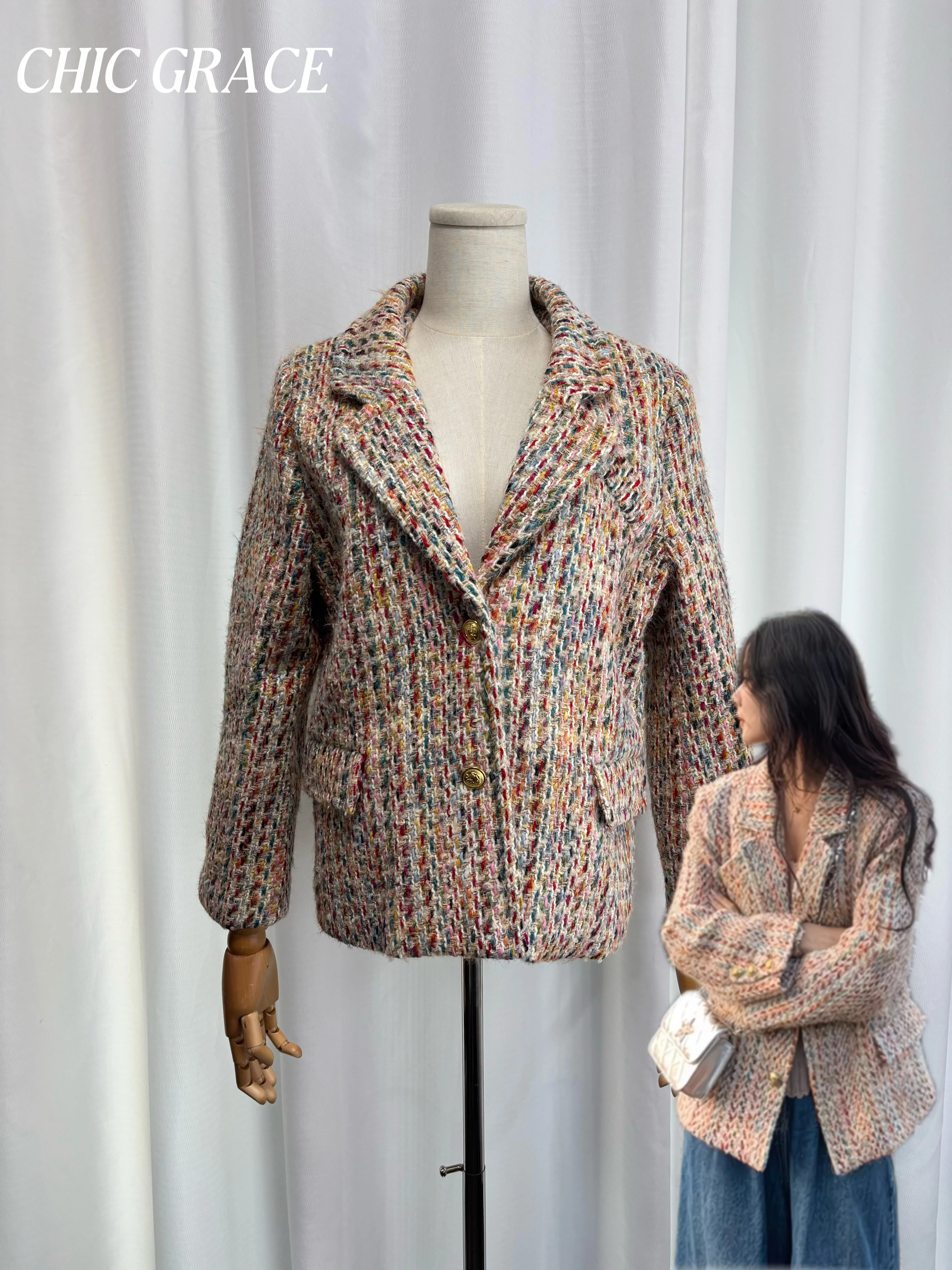 

Real shot 2025 Autumn New Colorful Woolen Coat for Women, High-end Elegant Temperament Fashion Outerwear, Casual Loose Long Slee