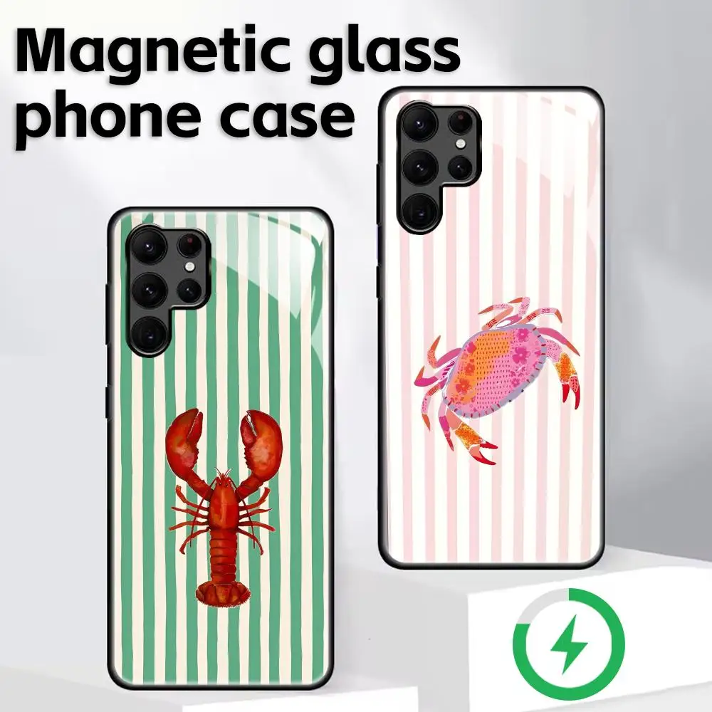 Marine life, crabs, lobsters Phone Case For Samsung S25 S24 S23 S22 S21 S20 Plus Ultra Note20 Glass Magnetic Case