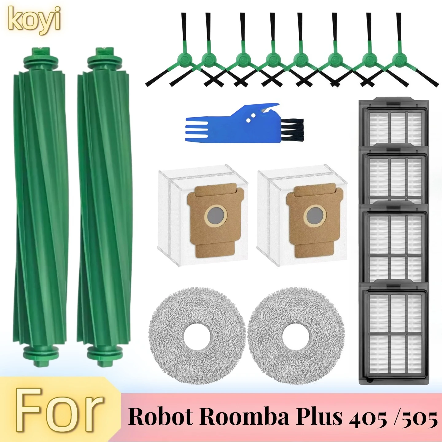 

Подходит для робота-пылесоса Robot Roomba Plus 405 и комплекта аксессуаров 50510. В комплект входит: основная щетка, кромка, швабра, фильтр.