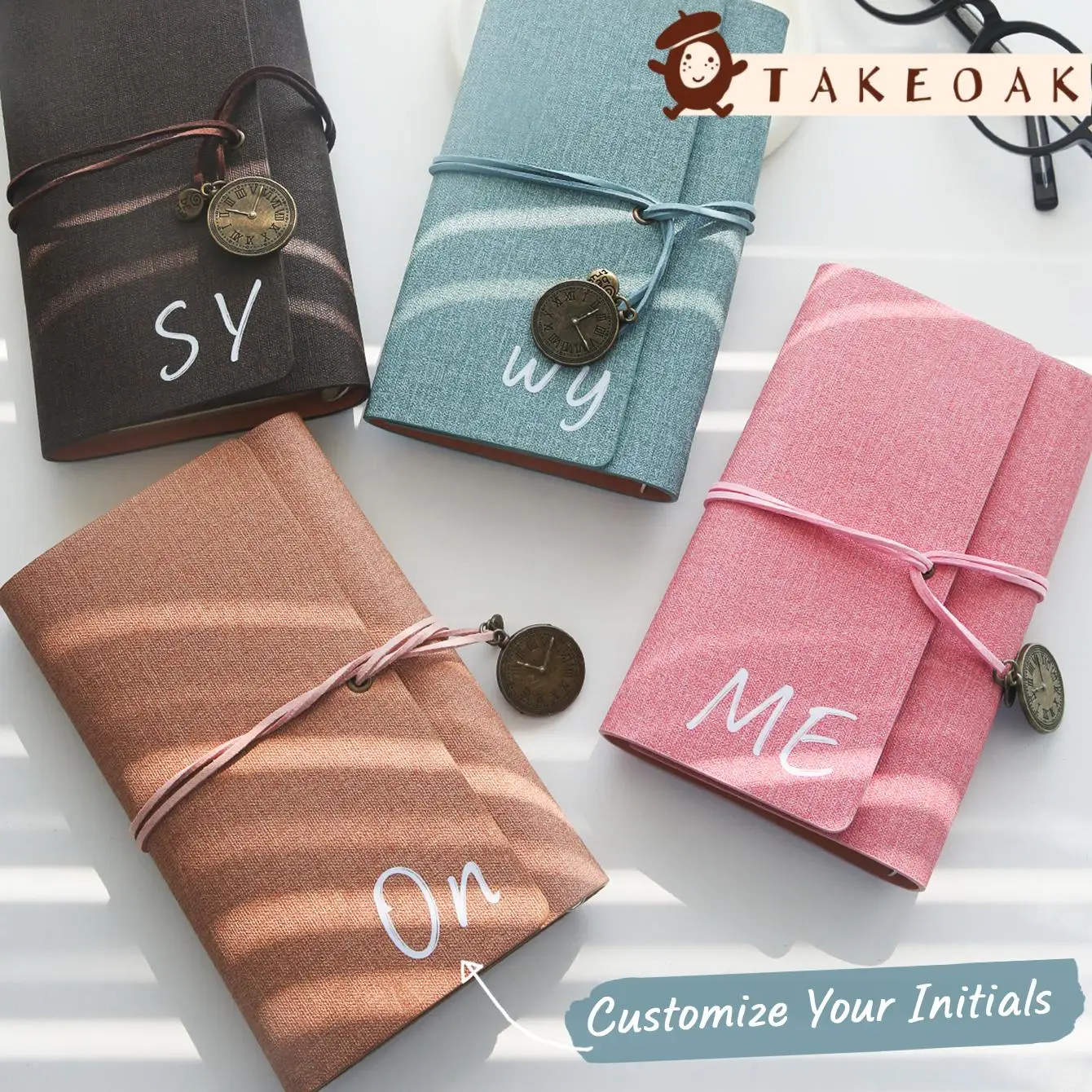 Custom Monogram Vintage Travel Notebook Linen Fabric Cover Refillable Diary Personalized Initials Gift Notebook 80 Pages