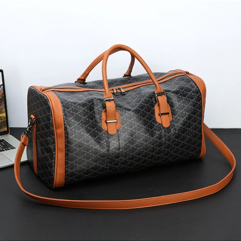 Luxury Handbags Men Geometric Plaid Top-Handle Bags Large Capacity Travel Bag Men Crossbody Bags Fashion Business Duffel Bags