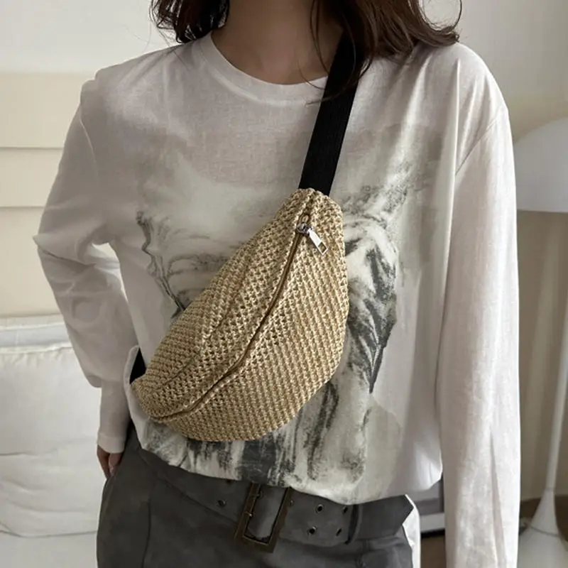 

Милая соломенная поясная сумка из ротанга, поясная сумка большой вместимости, сумки через плечо с оплеткой ручной работы на лето