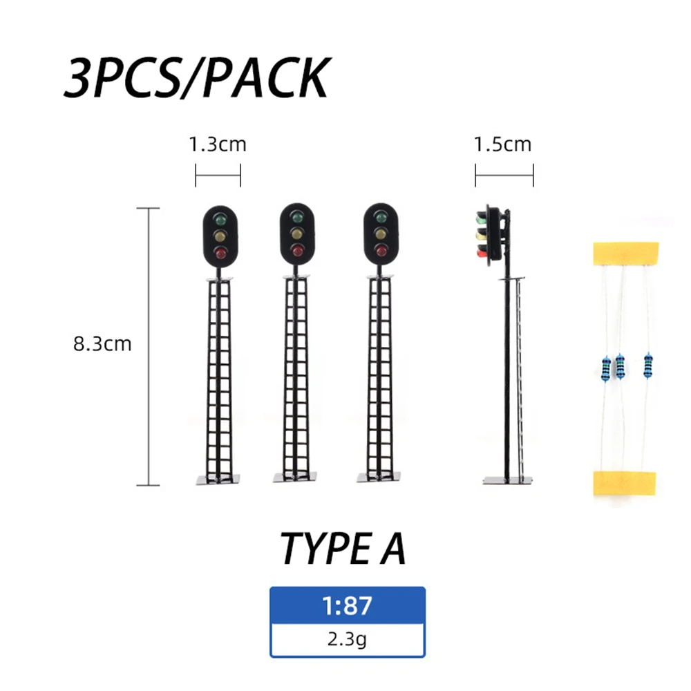 3Pcs Model Railway Signal Lamps 2/3-Lights Block Signal Green/Red/Yellow HO Scale 1:87 12V Led Lamps Railway Building Layout