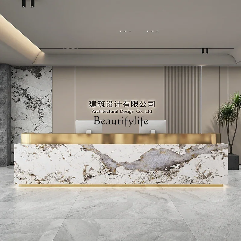

Slate marble Reception Modern Company Hotel Reception Desk Beauty Salon Stainless Steel checkout page