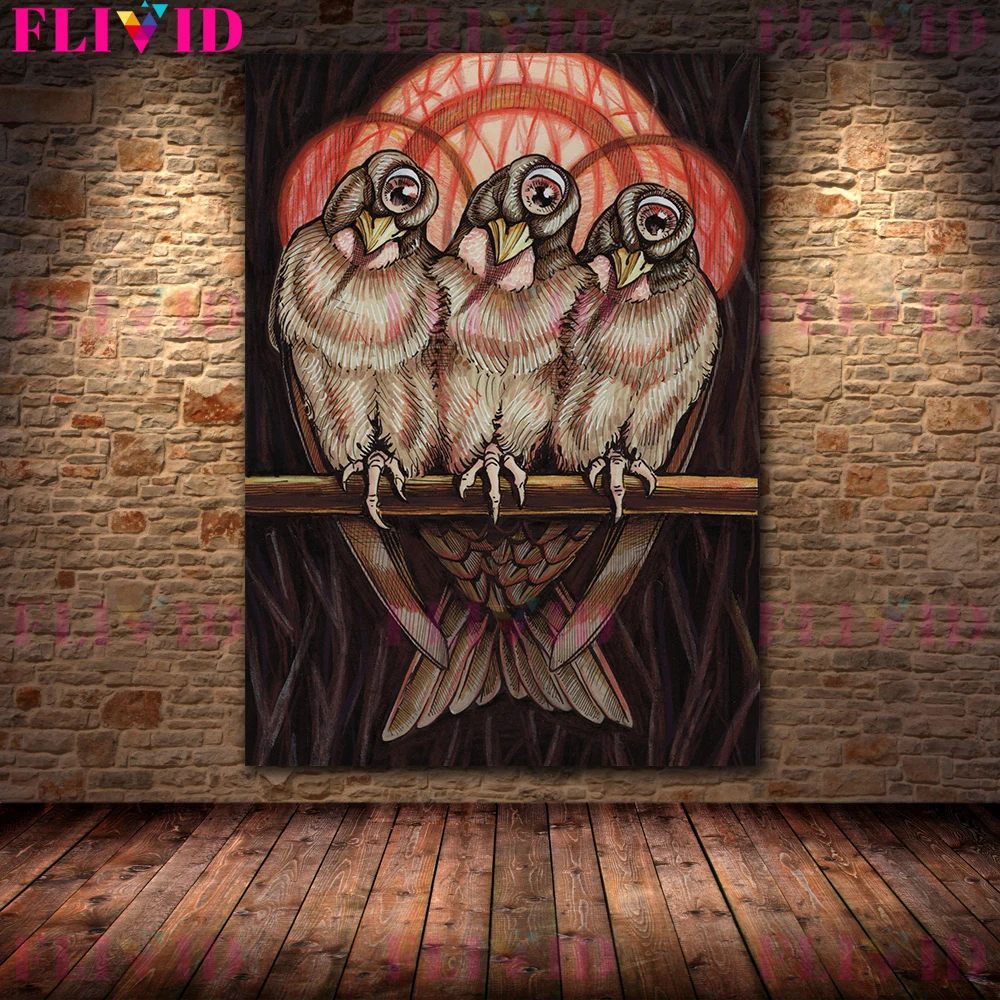 الغابات يونيكورن ، التنين القط ، الطيور مسكون ، خمر جدار الفن قماش اللوحة غامض ماجيك مخلوق الفن ملصق طباعة ديكور المنزل #4