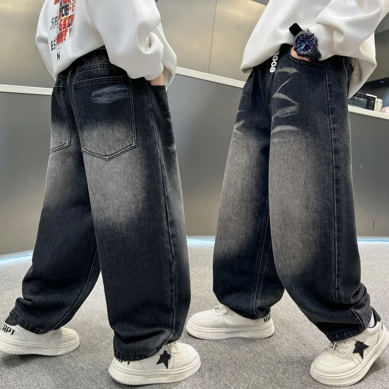 Stylish KoreanChildren's Style Loose Casual Baggy Gradient Jeans Pants for Teenager Boys Cool Distressed Denim Trousers For Kids