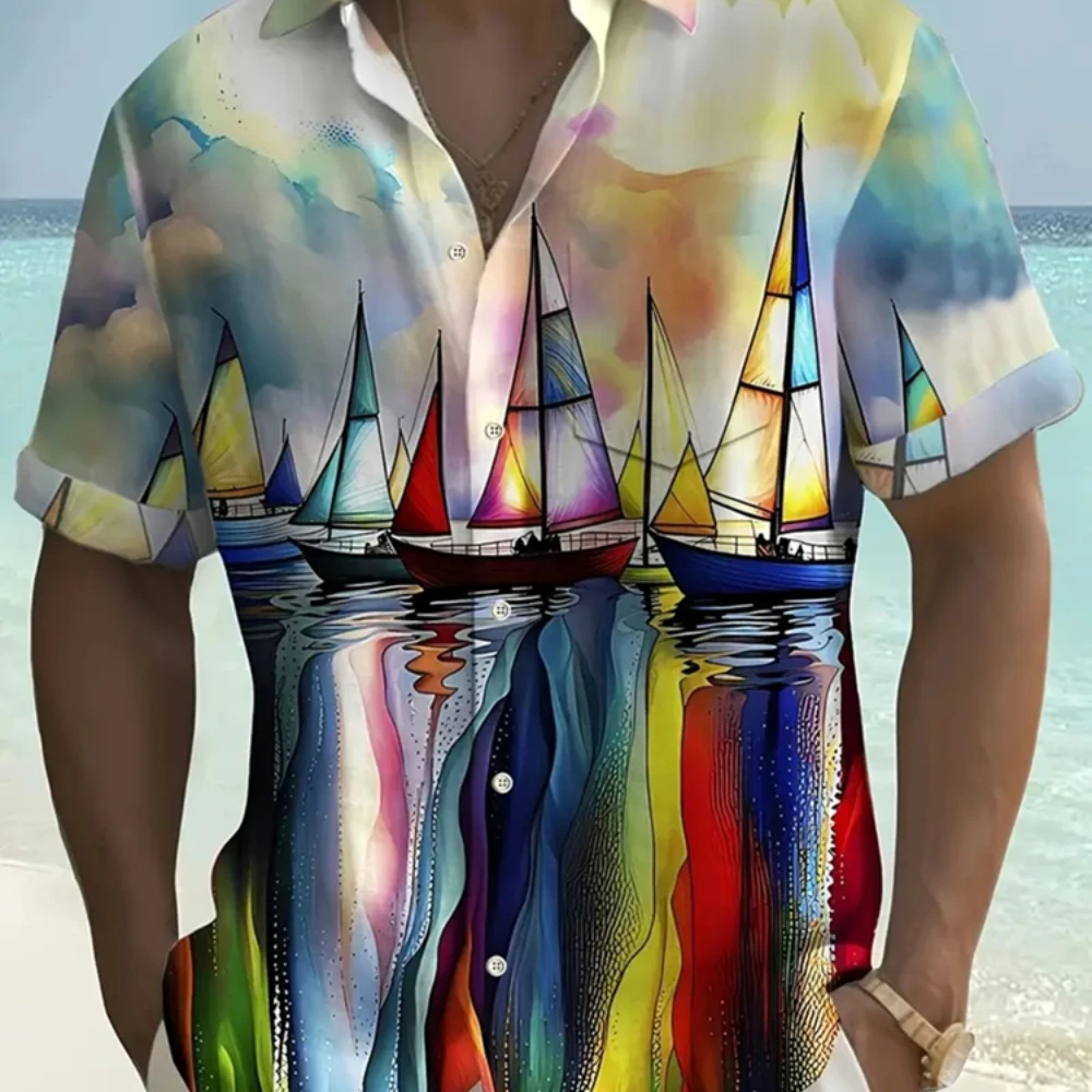 Camisa masculina impressa camisa havaiana uso diário casual e confortável praia férias manga curta lapela camisa masculina da moda