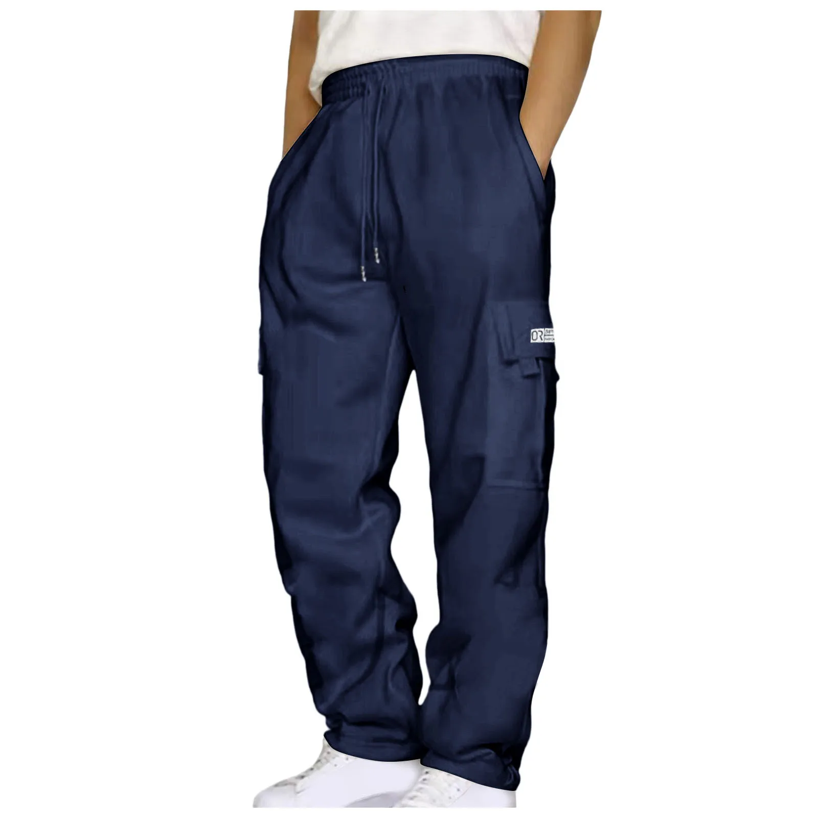 

Men's Drawstring Casual Sports Pants Cuffs Breathable High Waist Loose Trousers Outdoor Jogging Running Pants With Pockets