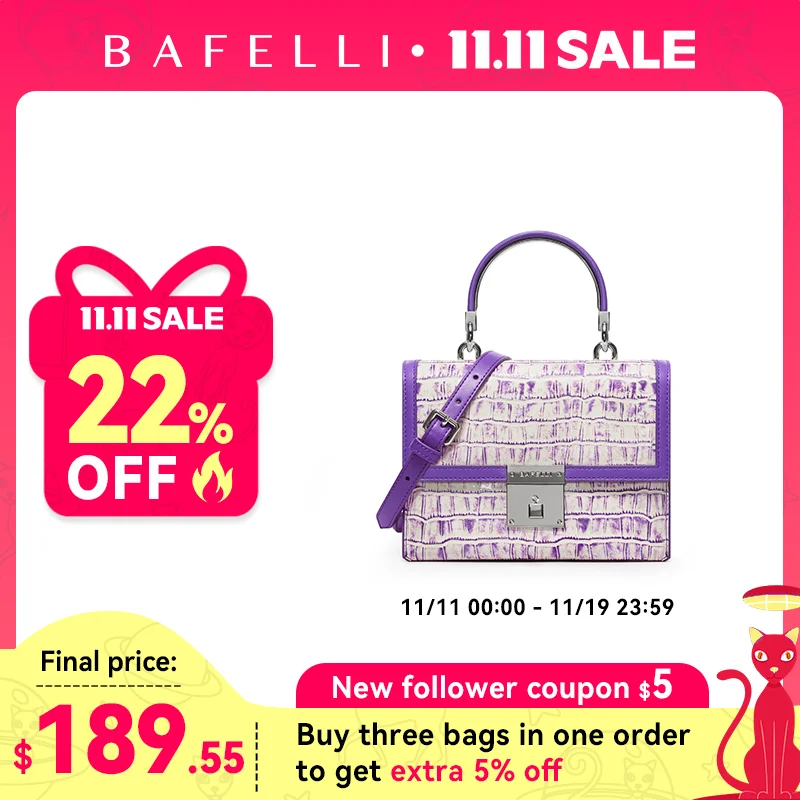 

BAFELLI 2025 WOMNE'S NEW HANDBAG LUXURY BRAND K GOLD SERIES FASHION PURPLE EVENING PURSE SHOULDER WINTER STYLE WOOL CASUAL