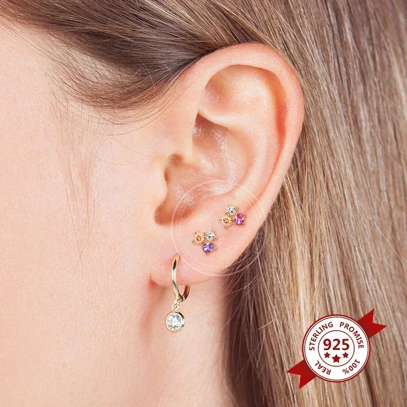 YUXINTOME 925 Sterling Silver igła do ucha wykwintny kolor kryształowa cyrkonia luksusowe kolczyki sztyfty kolczyki dla kobiet moda biżuteria — zdjęcie 6