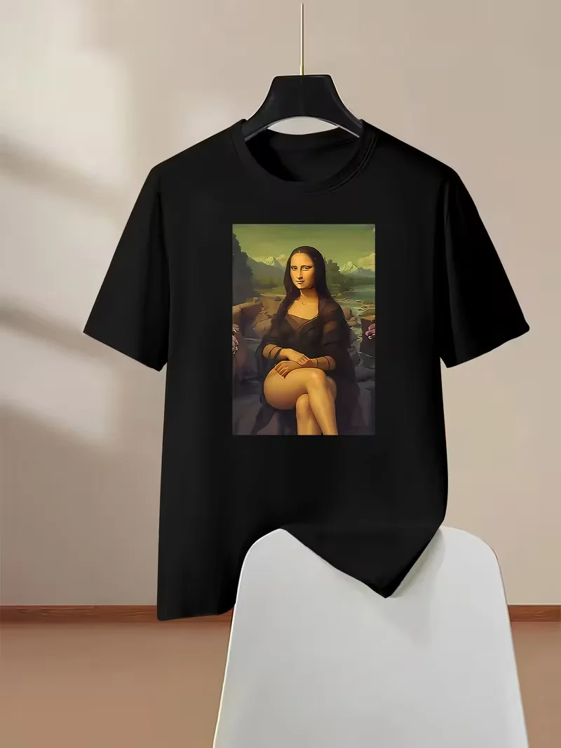 Mona Lisa Legs Print T Shirt Fashion Funny Artwork Fit Men Women Soft Short Sleeve Tee