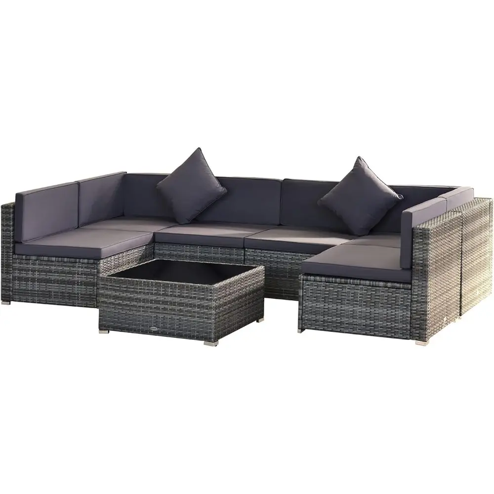 

All-Weather Grey Wicker Outdoor Sectional Patio Furniture Set with Cushions and Tempered Glass Top