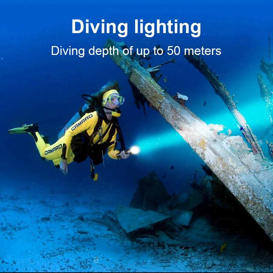 Professional 3Colors Diving Torch IPX8 Waterproof LED Flashlight White Yellow Blue Light Underwater Observation Scuba Night Dive