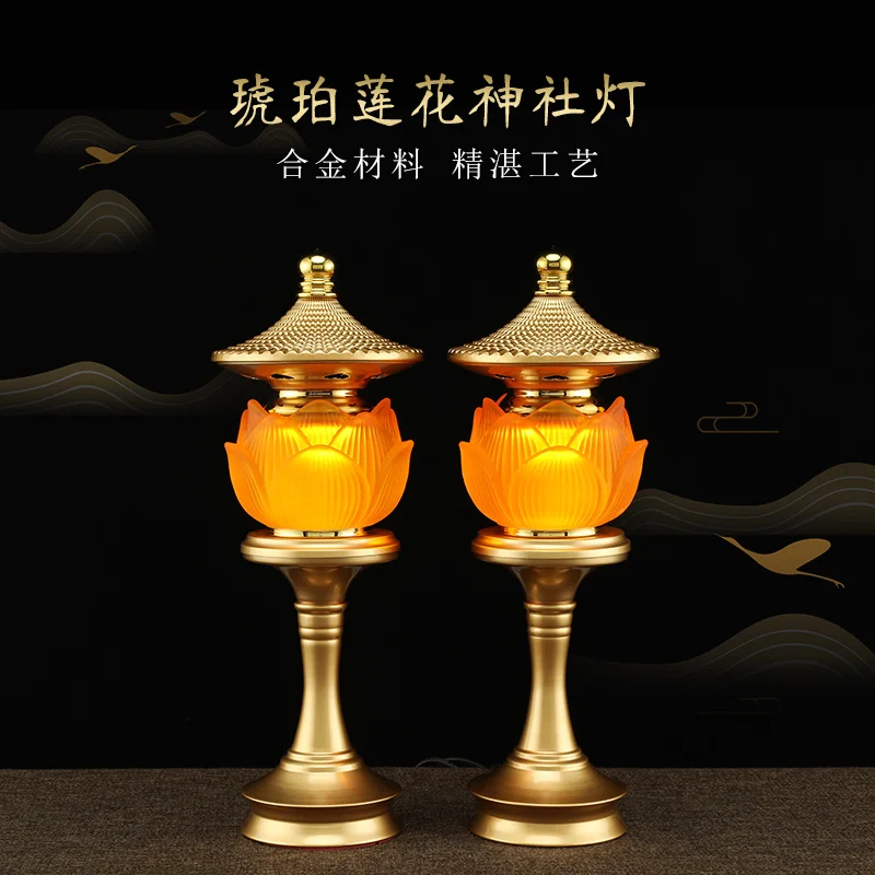 A PAIR 2PCS Buddhism Taoism HOME Temple shrine enshrine worship high grade buddha crystal lamp bless safety healthy good luck