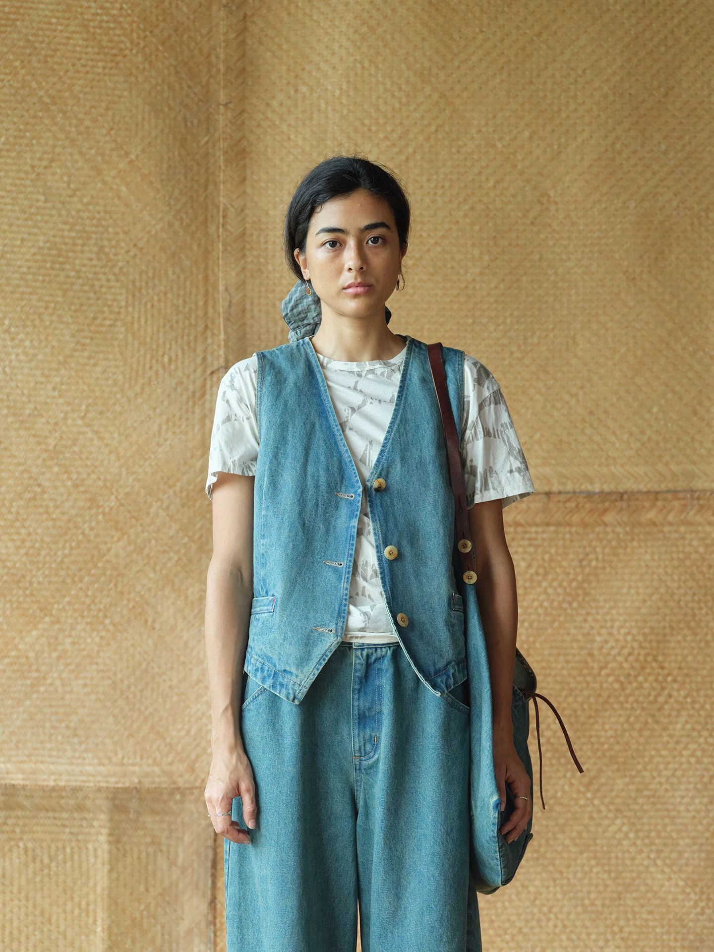 

Pure Cotton Denim Vest Vintage Casual Artistic Women's Shirt Straight Cut No Sleeve V-Neck Button up Breathable Moisture Wicking