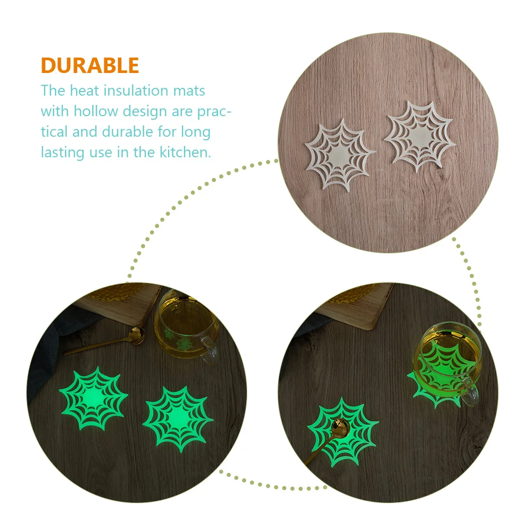 

12pcs Luminous Spider Web Placemat Silicone Heat Resistant Mats Kitchen Insulation Pads Non Slip Hollow Design Trivets