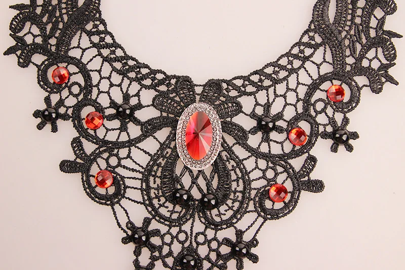 Gargantilla gótica con cuentas de flores negras para mujer, collar de cuello de encaje Sexy, cadena de borla Vintage, joyería Steampunk para Halloween