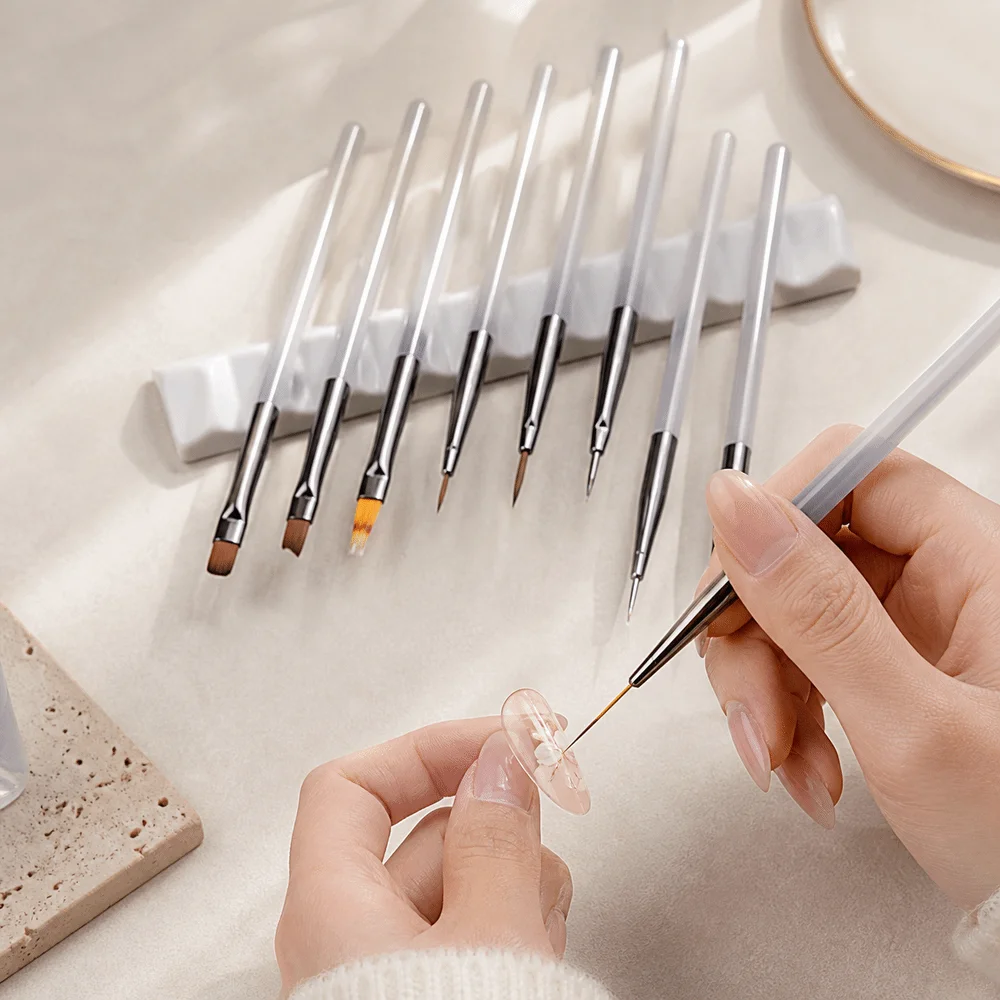 Acrylic Nail Brush Set 3D Carving Translucent Gray Gel Nail Brushes Multi-Purpose Japanese Style Liner Brush Salon Use