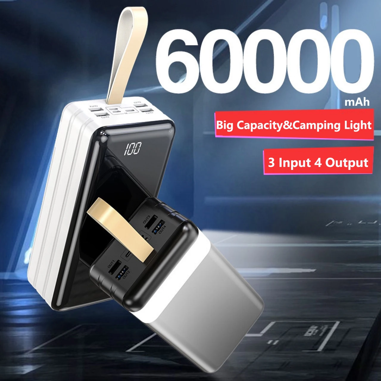 

60000mAh Power Bank with 4 USB Output Fast Charging Powerbank Portable External Battery Charger for iPhone Huawei Xiaomi Samsung