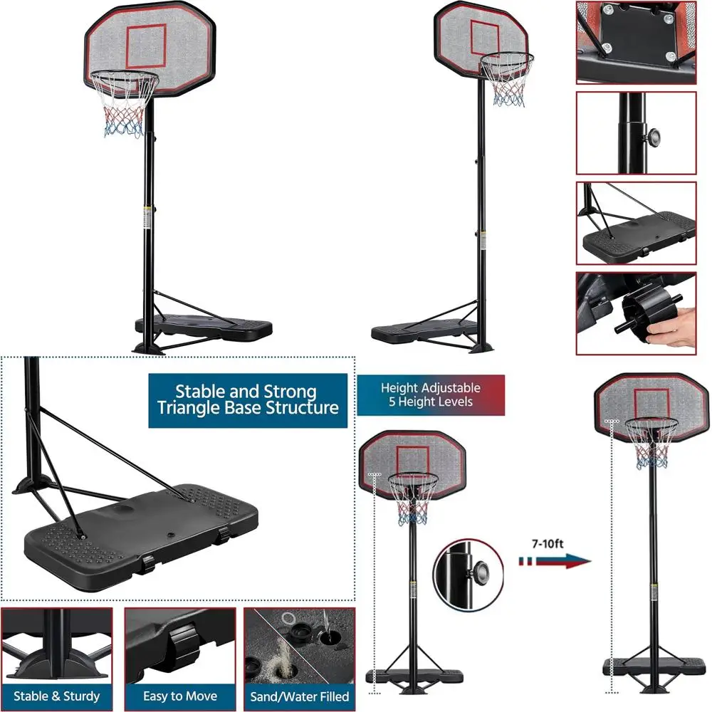高さ調節可能なバスケットボールフープシステム、青少年と大人向け、7～10フィート、車輪付きで屋内外で使用可能、レクリエーションに最適