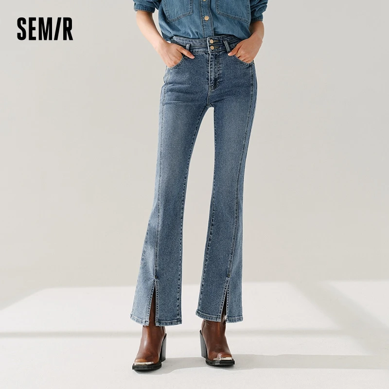 Semir Denim Mulheres de cintura alta 2024 Primavera Nova fenda Flare Calças compridas