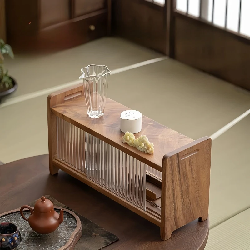 Solid Walnut Tea Shelf, Multi-Tier Coffee Cup Organizer, Desktop Kitchen Countertop Storage Rack for Mugs/Utensils Display