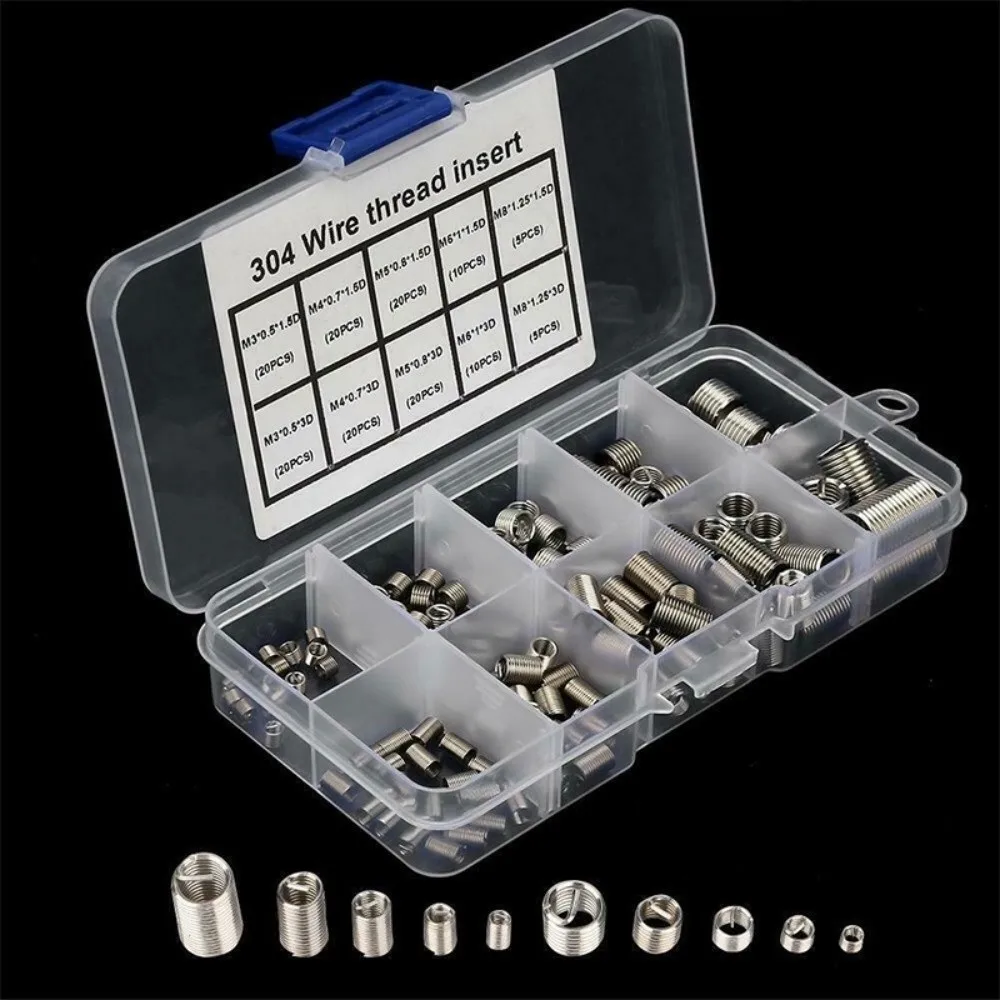 

150pcs 7 Sizes Thread Repairing Tool 304 Stainless Steel Silver Thread Repair Kits Spark Plug Repair M3-8 Wire Insert Screws