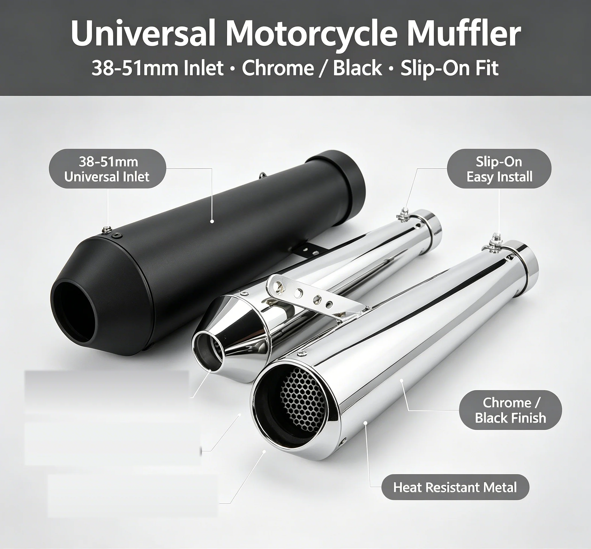 Tubo di scarico universale per moto, adatto a modelli Cafe Racer, Bobber, Chopper, moto personalizzate, scooter, ATV, moto da fuoristrada. Accessori di ricambio, durevoli, facili da installare, adatti