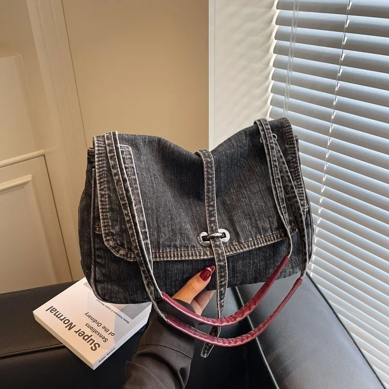 

Retro Casual Denim Bag Women's 2025 New High-end Chain Shoulder Bag Large-capacity Commuter Tote Bag
