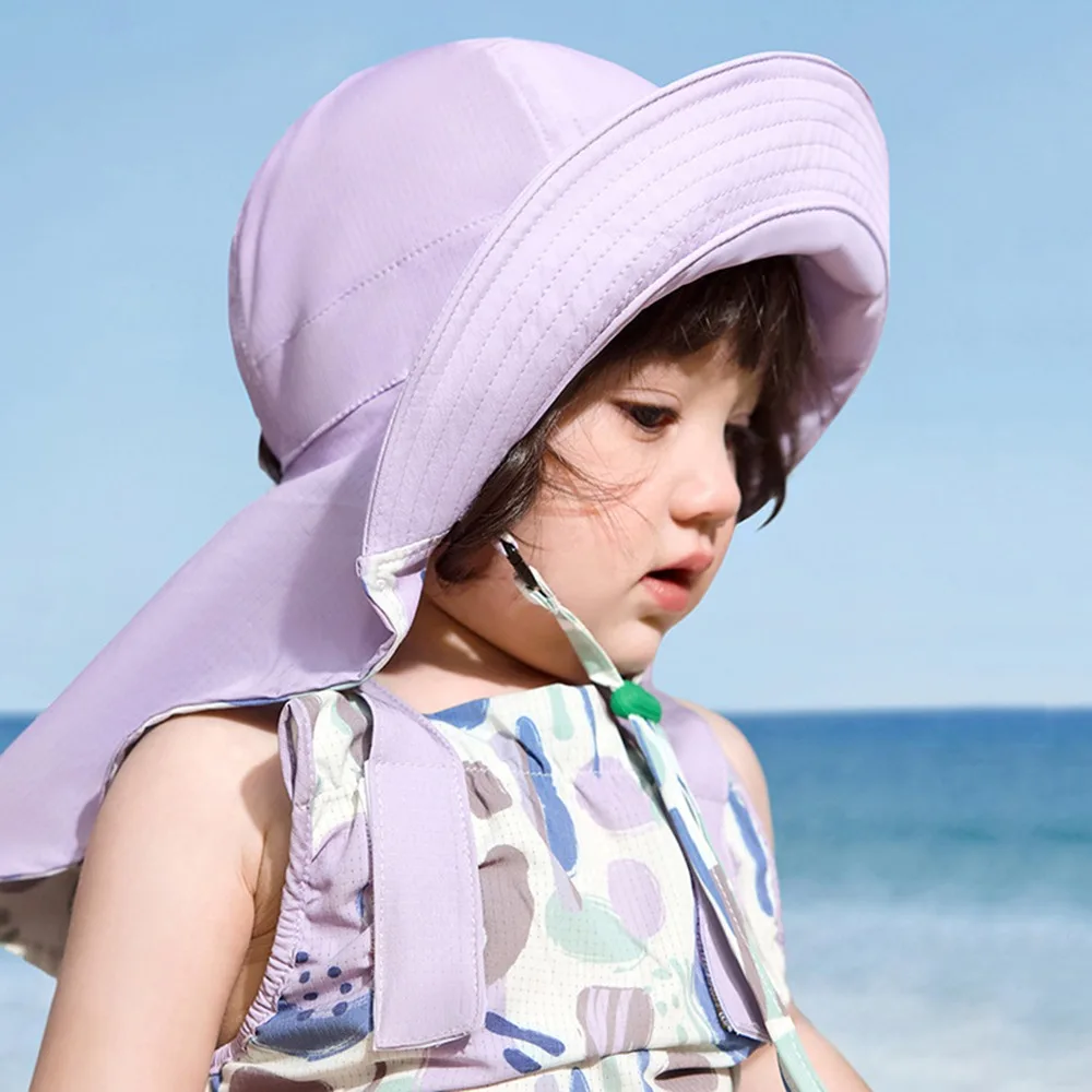 Cappello da Sole per Bambini Stile Coreano con Protezione per il Collo, Tesa Larga, UPF 50+, Pieghevole, per Spiaggia e Pesca