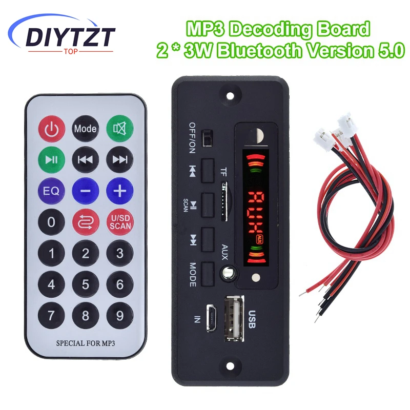 DIYTZT Bluetooth 5.0 Lettore MP3 Scheda di Decodifica 5V-32V 6W Amplificatore Auto Modulo Radio FM Supporto FM TF USB AUX Registratori