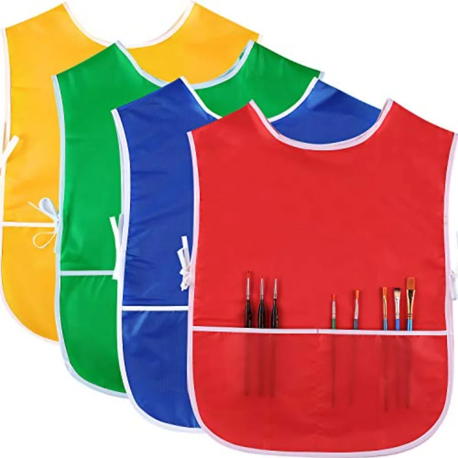 

4 Pieces Art Smock for Waterproof Artist Painting Apron Bulk for Craft Handwork Cooking Toddler Activity, 4 Colors