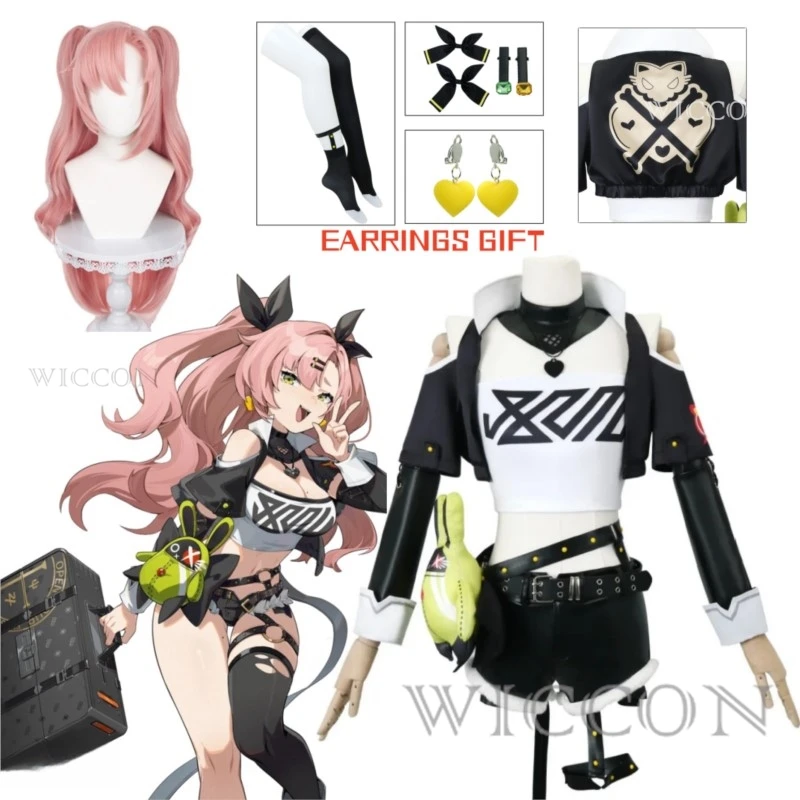 

ZZZ Zenless Zone & Zero Nicole Demara Cosplay Costume Wig Bag Earrings Full Set Women Halloween Outfit