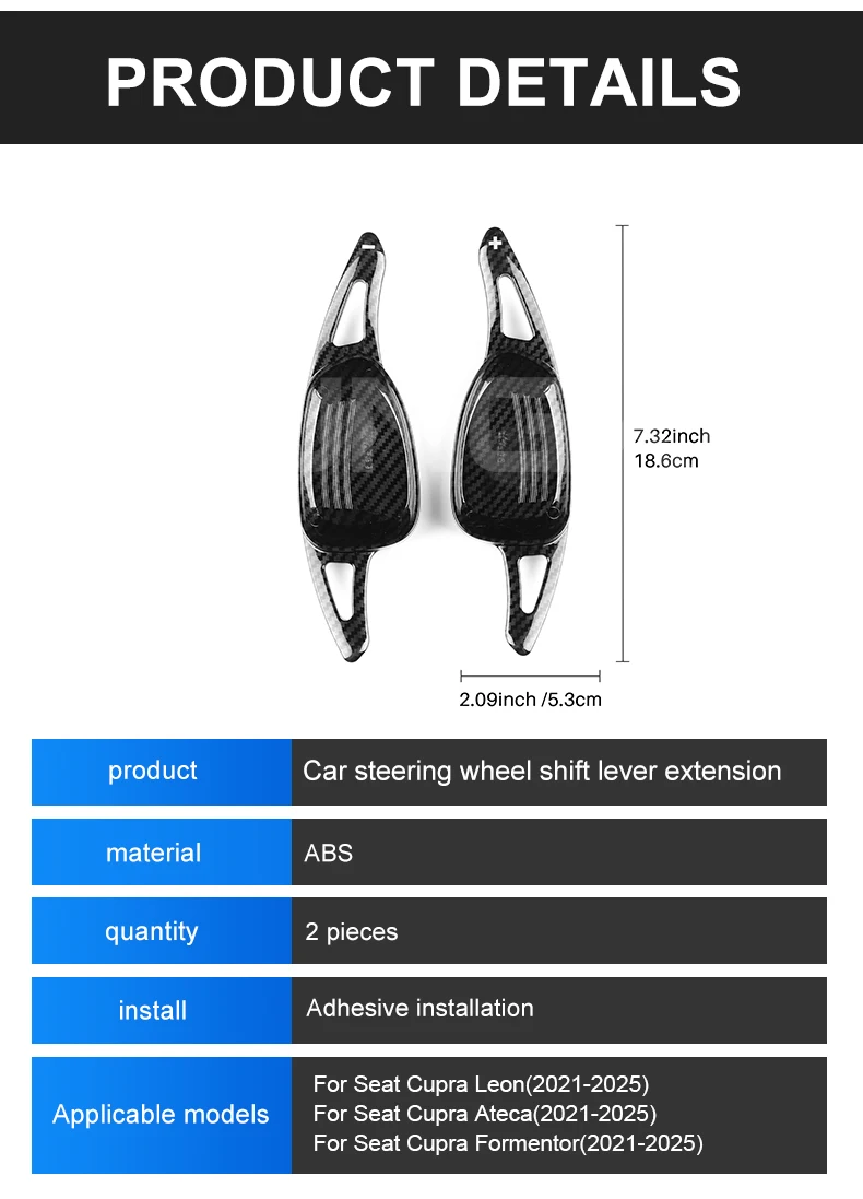 Für Cupra Formentor LEON Ateca 2021 2022 2023 2024 2025 Auto-Lenkrad Schaltwippen DSG ABS Carbon-Faser-Stil Verlängerung – Detail 10