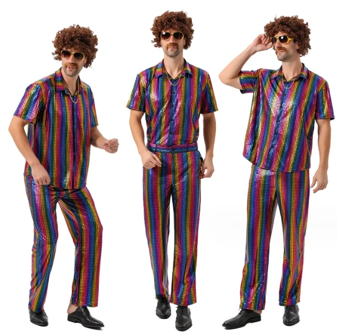 Men's Rainbow Bright Retro Costumes European and American Retro Disco Hip Hop Retro Elvis