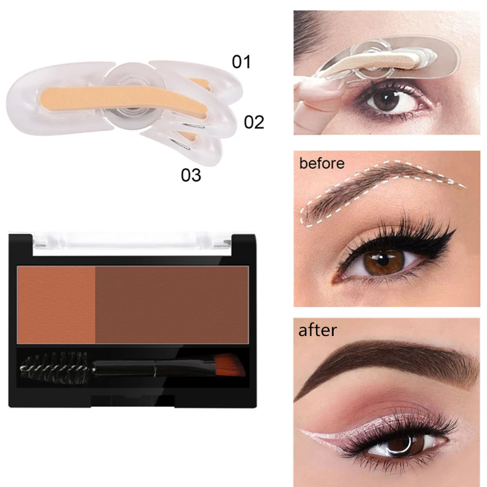 Eyebrow Powder with Stamp Eyebrow Stencil Tint Tattoo Cosmetics Eyebrows Makeup Eye Brow Shaper Waterproof Eyebrow Stamp Powder