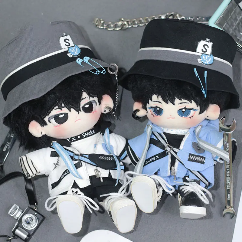 20cm Plush Toy Doll Clothes Cool Trendy Blue White Coat Uniform Fisherman Hat Shorts Set School Season Boy Bady Birthday Gift